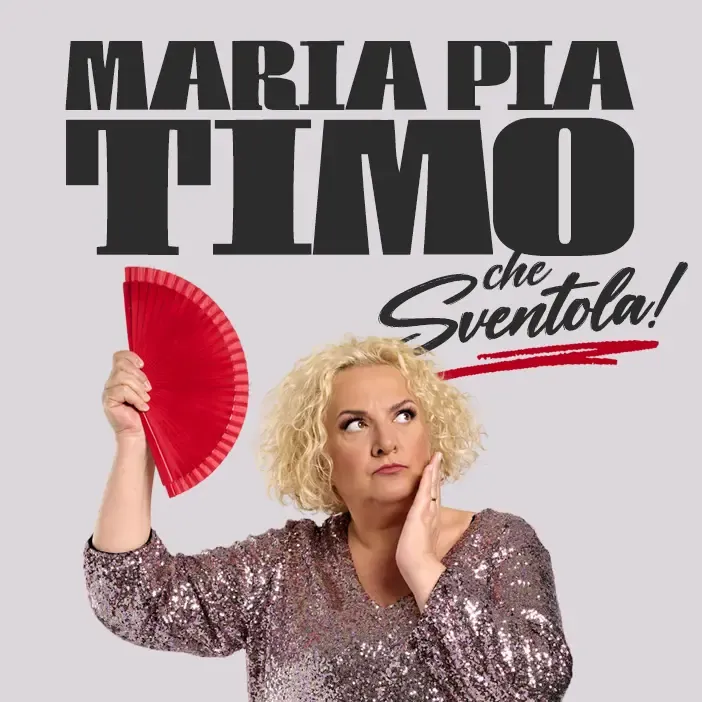 Locandina di Che Sventola! con Maria Pia Timo e un ventaglio rosso